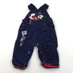 Mickey Mouse Embroidered Navy Corduroy Dungarees - Boys 3-6 Months