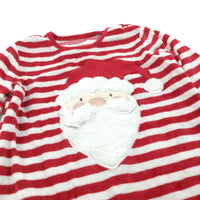 Father Christmas Appliqued Red & White Striped Velour Babygrow - Boys/Girls 9-12 Months