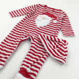 Father Christmas Appliqued Red & White Striped Velour Babygrow - Boys/Girls 9-12 Months