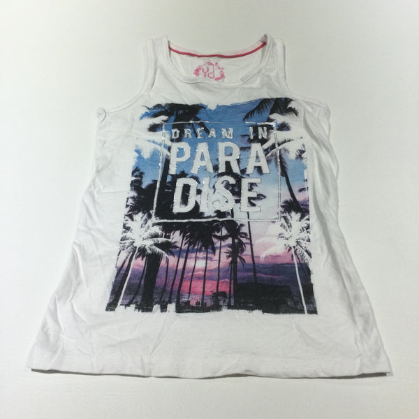 'Dream In Paradise' Palm Trees White Vest Top - Girls 10-11 Years