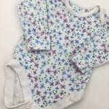 Blue & Purple Flowers White Long Sleeve Bodysuit - Girls 0-3 Months