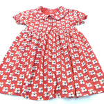 Flowers Cream & Red Jersey Dress with Collar - Girls 6-7 Years