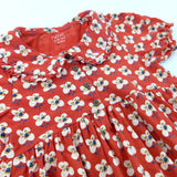 Flowers Cream & Red Jersey Dress with Collar - Girls 6-7 Years