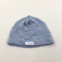 'New Arrival' Blue & White Striped Jersey Hat - Boys 4-6 Months