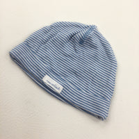 'New Arrival' Blue & White Striped Jersey Hat - Boys 4-6 Months