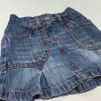Pink Stitching Mid Blue Denim Skirt - Girls 9-12 Months