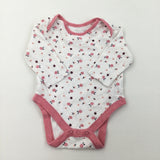 Pink Flowers White Long Sleeve Bodysuit - Girls 0-3 Months