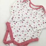 Pink Flowers White Long Sleeve Bodysuit - Girls 0-3 Months