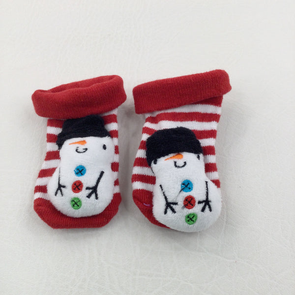 Snowman Appliqued Red & White Christmas Socks - Boys/Girls Newborn