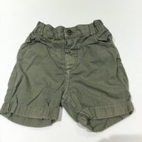 Khaki Green Cotton Shorts with Adjustable Waistband - Boys 12-18 Months