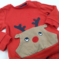 Reindeer Pocket Red Christmas Hoodie Tracksuit Set - Boys/Girls 9-12 Months