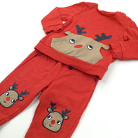 Reindeer Pocket Red Christmas Hoodie Tracksuit Set - Boys/Girls 9-12 Months