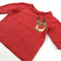 Rudolph Reindeer Pocket Red Half Sleeve Christmas Top - Boys/Girls 3-6 Months