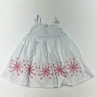 Flowers Embroidered Pink & White Cotton Sun Dress - Girls 9-12 Months