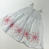 Flowers Embroidered Pink & White Cotton Sun Dress - Girls 9-12 Months
