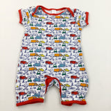 Colourful Vehicles Red & White Jersey Romper - Boys 6-9 Months