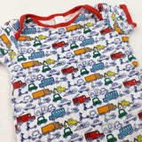 Colourful Vehicles Red & White Jersey Romper - Boys 6-9 Months