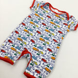 Colourful Vehicles Red & White Jersey Romper - Boys 6-9 Months
