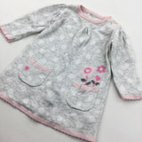 Flowers Pink, White & Grey Knitted Dress - Girls 3-6 Months