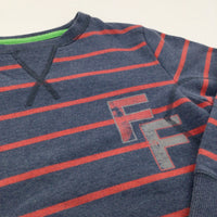'FF' Blue & Red Striped Sweatshirt - Boys 6-7 Years