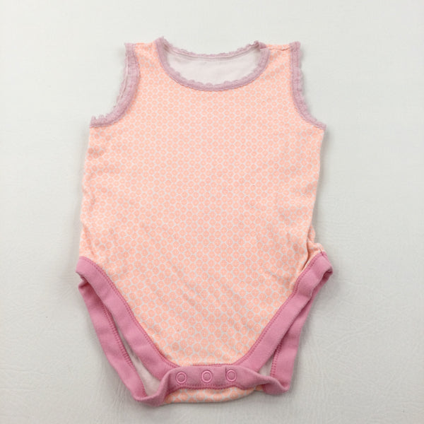 Pink & Neon Orange Patterned Sleeveless Bodysuit - Girls 18-24 Months