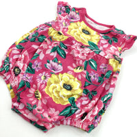Colourful Flowers Pink Jersey Romper - Girls 6-9 Months
