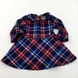 Checked Navy, Red & Orange Polyester Dress - Girls 6-9 Months