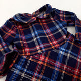 Checked Navy, Red & Orange Polyester Dress - Girls 6-9 Months