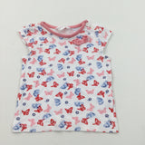 Butterflies Pink, White, Red & Blue T-Shirt - Girls 6-9 Months