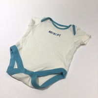 'Beeeep' Cream & Blue Short Sleeve Bodysuit - Boys Newborn