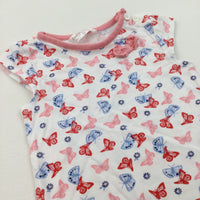 Butterflies Pink, White, Red & Blue T-Shirt - Girls 6-9 Months