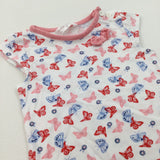 Butterflies Pink, White, Red & Blue T-Shirt - Girls 6-9 Months