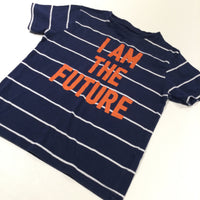 'I Am The Future' Orange, Navy & White Striped T-Shirt - Boys 5-6 Years