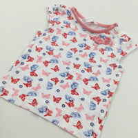 Butterflies Pink, White, Red & Blue T-Shirt - Girls 6-9 Months