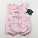 **NEW** Roses Embroidered Pink Romper - Girls 6-9 Months