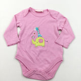Animals Appliqued Pink Long Sleeve Bodysuit - Girls 6-9 Months