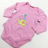 Animals Appliqued Pink Long Sleeve Bodysuit - Girls 6-9 Months