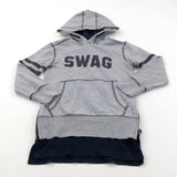 'Swag' Black & Grey Hoodie Sweatshirt with Zipped Seams - Boys/Girls 6-7 Years