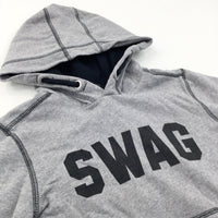 'Swag' Black & Grey Hoodie Sweatshirt with Zipped Seams - Boys/Girls 6-7 Years
