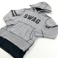 'Swag' Black & Grey Hoodie Sweatshirt with Zipped Seams - Boys/Girls 6-7 Years
