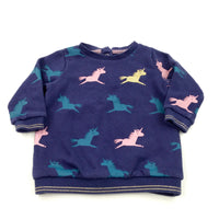 Glittery Unicorns Navy Sweatshirt - Girls 6-9 Months