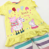 'Peppa Loves To Party' Peppa Pig Yellow T-Shirt & Colourful Leggings Set - Girls 12-18 Months
