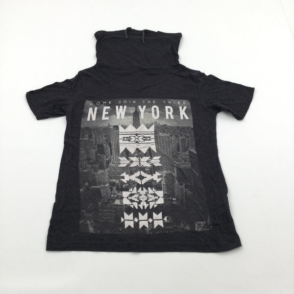 Black & Grey T-Shirt with Collar - Boys 11-12 Years