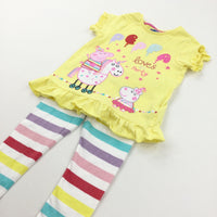 'Peppa Loves To Party' Peppa Pig Yellow T-Shirt & Colourful Leggings Set - Girls 12-18 Months