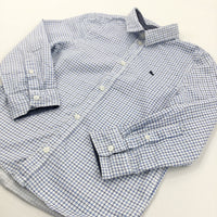 Ram Motif Blue & White Checked Cotton Shirt - Boys 6-7 Years