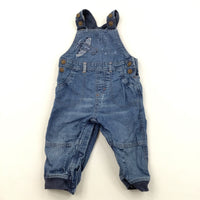 Aeroplane Appliqued Mid Blue Lined Denim Dungarees - Boys 9-12 Months