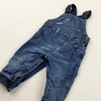 Aeroplane Appliqued Mid Blue Lined Denim Dungarees - Boys 9-12 Months