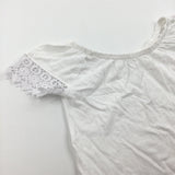 White Cotton Crop Top with Lacey Trim - Girls 6-7 Years