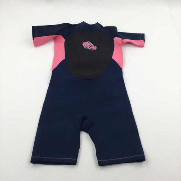 Blue Pink & Black Short Wetsuit - Girls 11-12 Years