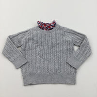 Grey Knitted Jumper with Mock Shirt Collar - Boys 9-12 Months